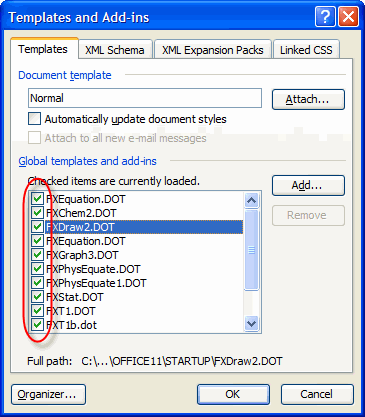 Templates and Addins Screen